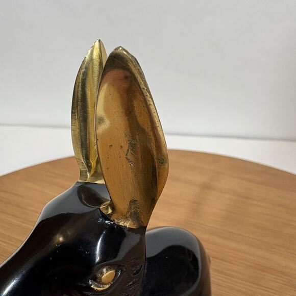 Black Brass Rabbit Hare Bronze Gold Ears MCM 4 3/4" Tall Bunny Retro Vintage - Picture 6 of 12
